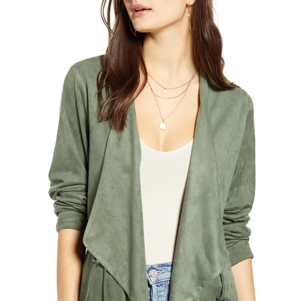 Blank NYC Olive Green Faux Suede Tiered Jacket Size XL